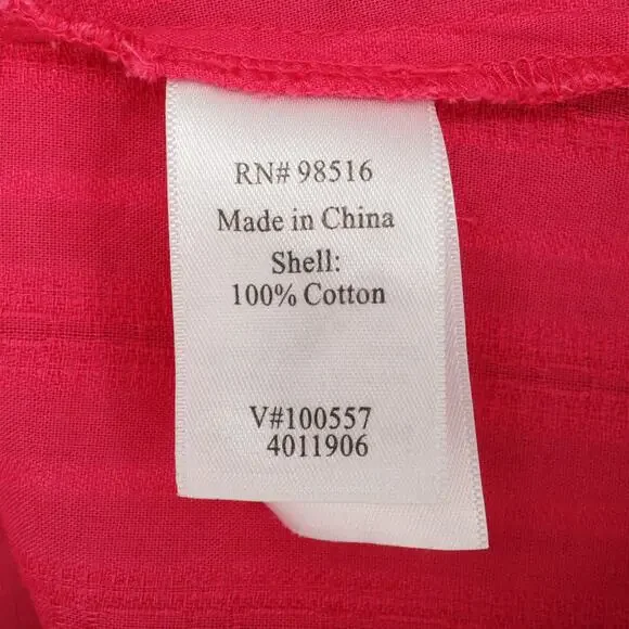 Coldwater Creek Top Plus 2X Pink Textured Cotton Blouse Roll Tab Sleeve Career - Picture 11 of 14
